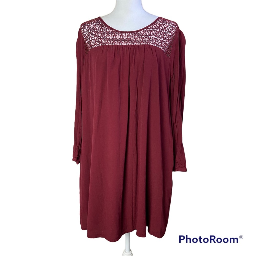 Gap Crochet Top Long Sleeve Dress Maroon Wine Large Fall Transition Loose